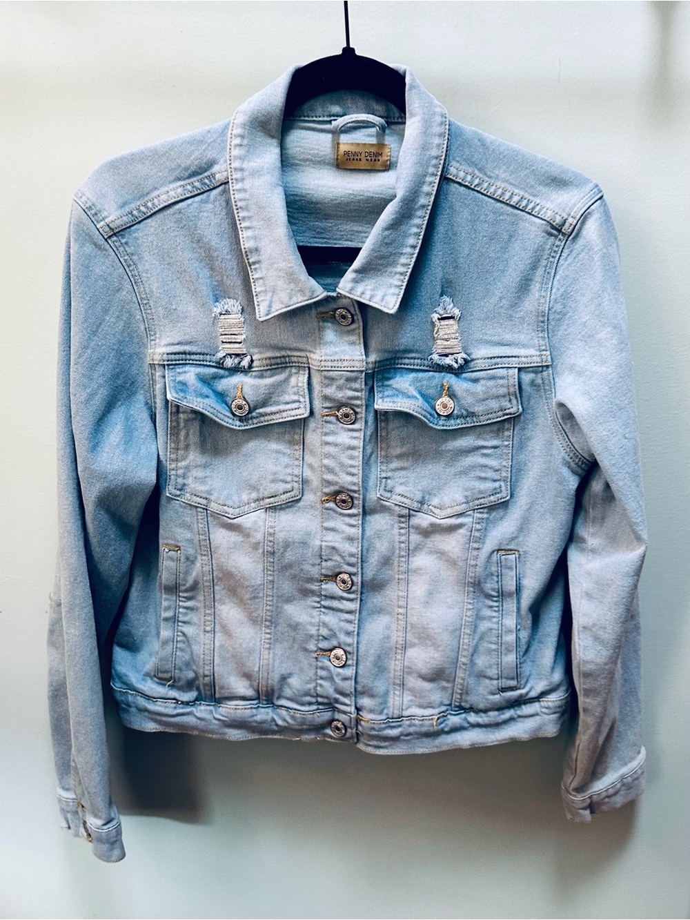 Penny Denim Jeans Wear Blue Distressed Denim Jacket - Women’s Size XL P-P 18.5”